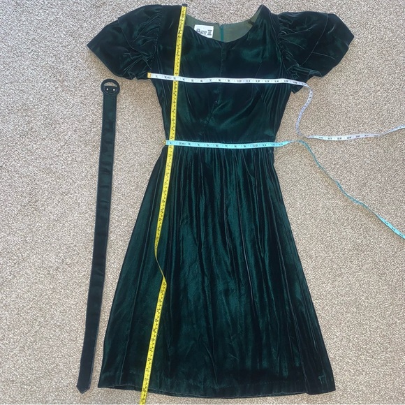 Vintage 70's 80's, Act 1 New York, Emerald Green Forrest Green Velvet Dress - Picture 7 of 13